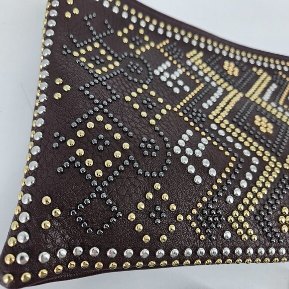 Studded Wristlet Clutch Purse Bag Brown Gold Silver Accents 2 Detach Straps 11x7 - Picture 2 of 13